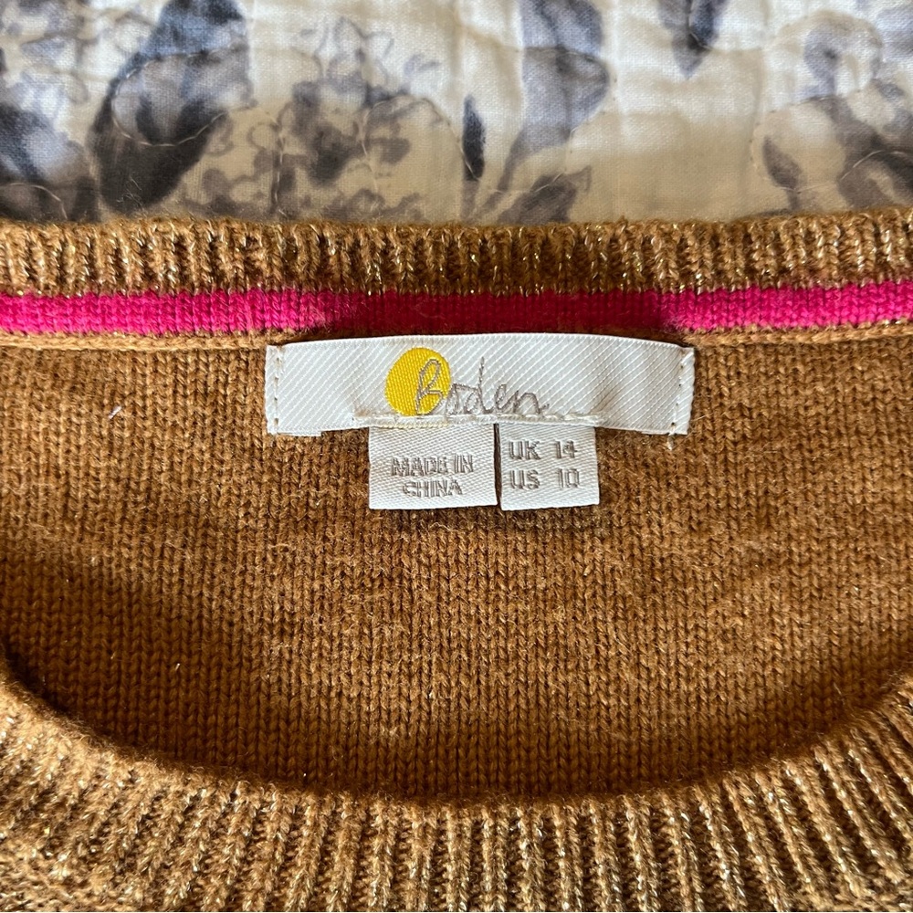 Boden Sparkle Puff Sleeve Sweater Gold - Picture 3 of 9
